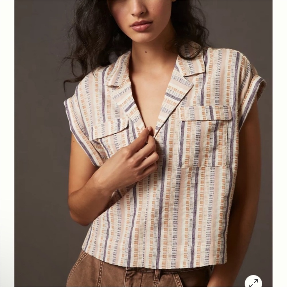 NWT Anthropologie Cropped Short Sleeve Collared Blouse xxs